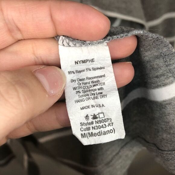 Nymphe Grey White Striped Open Front Cascade Cardigan Sweater Cover Up Medium - Picture 4 of 7